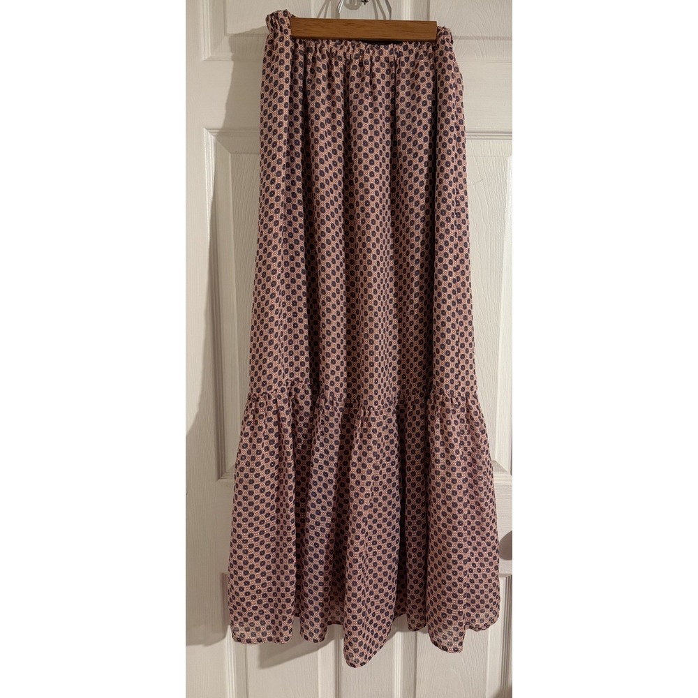 J.Crew Point Sur Floral Maxi Skirt 12 Navy Blue Ruffle Chiffon Cottage Boho